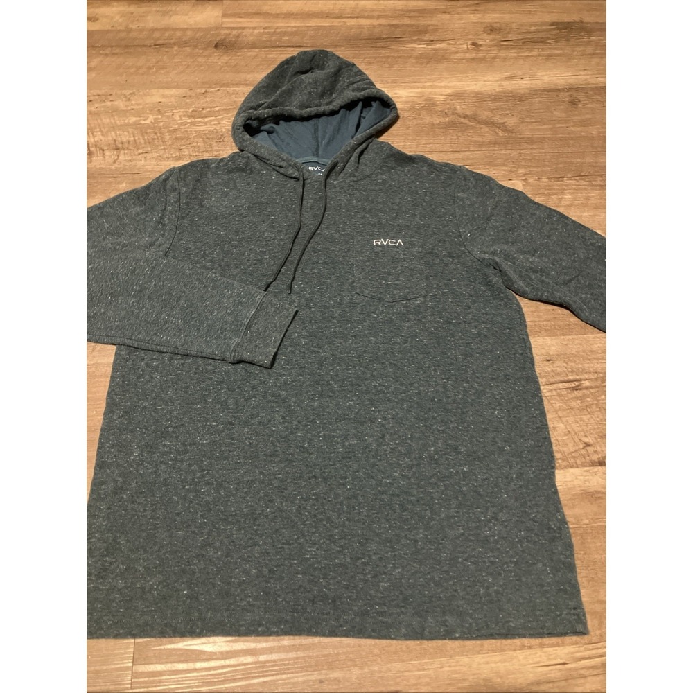 RVCA Hoodie Mens Large Teal Lightweight Pullover Chest Pocket Logo Sweatshirt